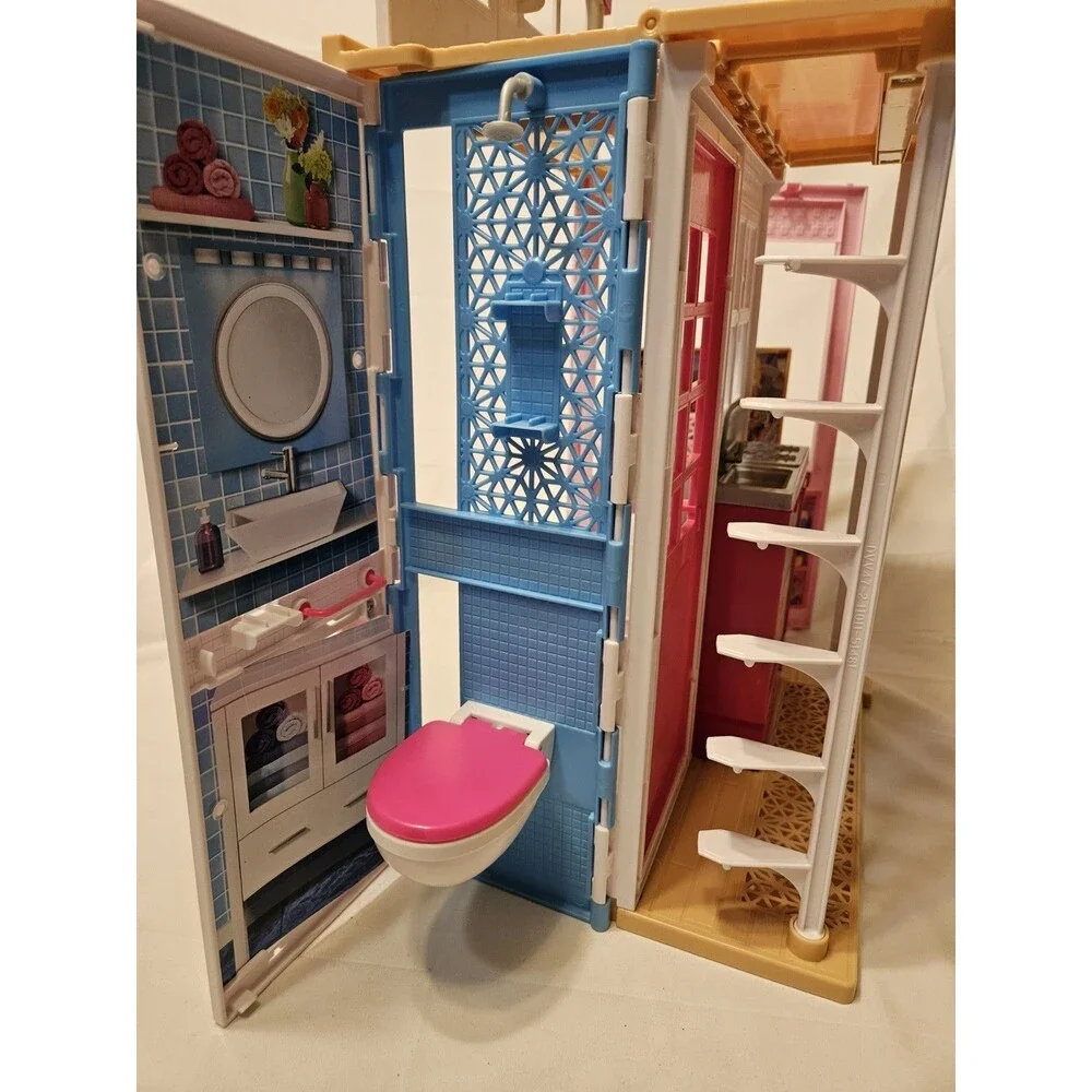 Mattel Barbie 2 Story Folding Dream House 2016 Kitchen Bathroom Living Room